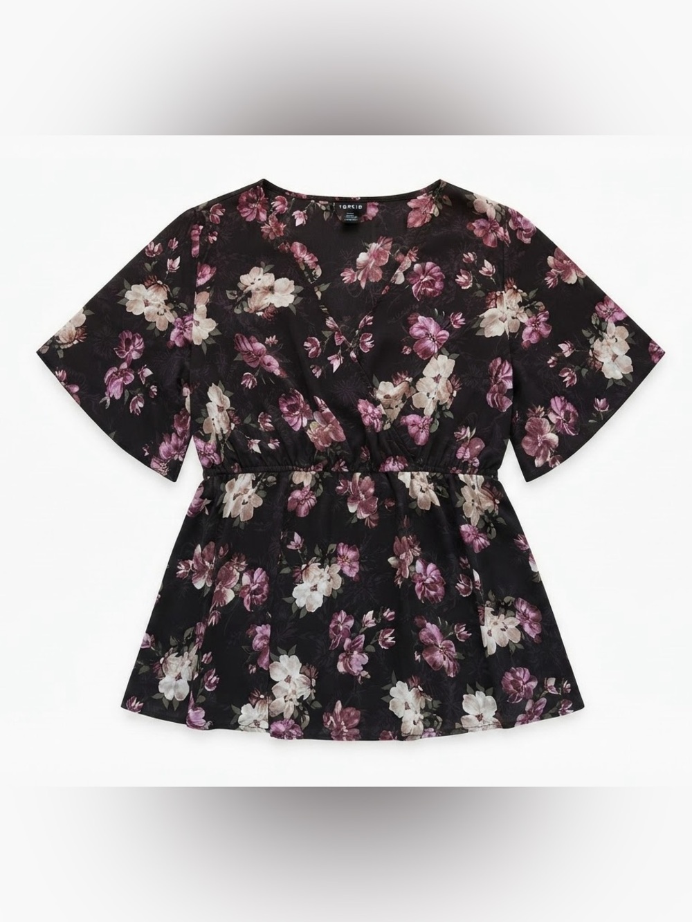 Torrid Floral Peplum Top Blouse Size 3 (3X) Black Floral
